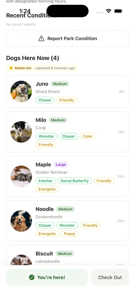 Off Leash Park view screen — See who's there now