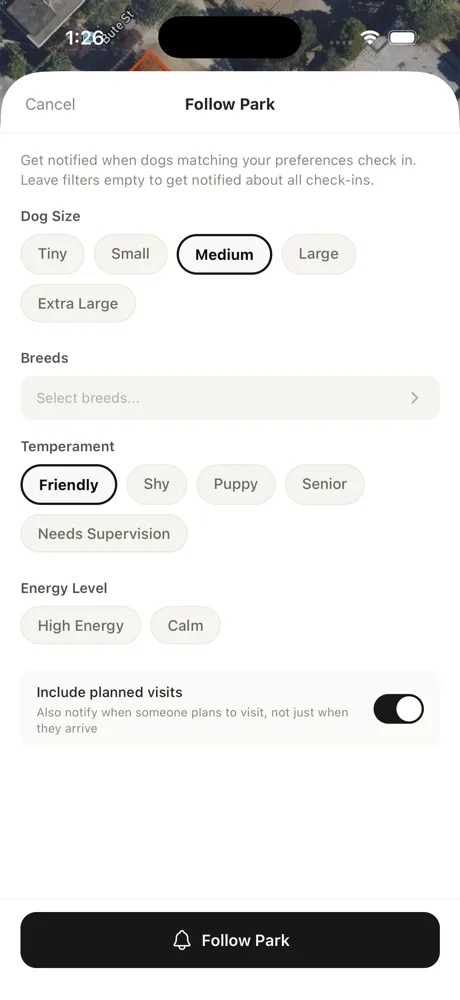 Off Leash app — follow