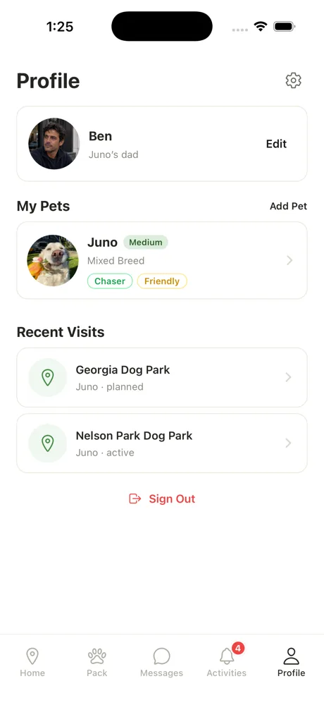 Off Leash app — profile