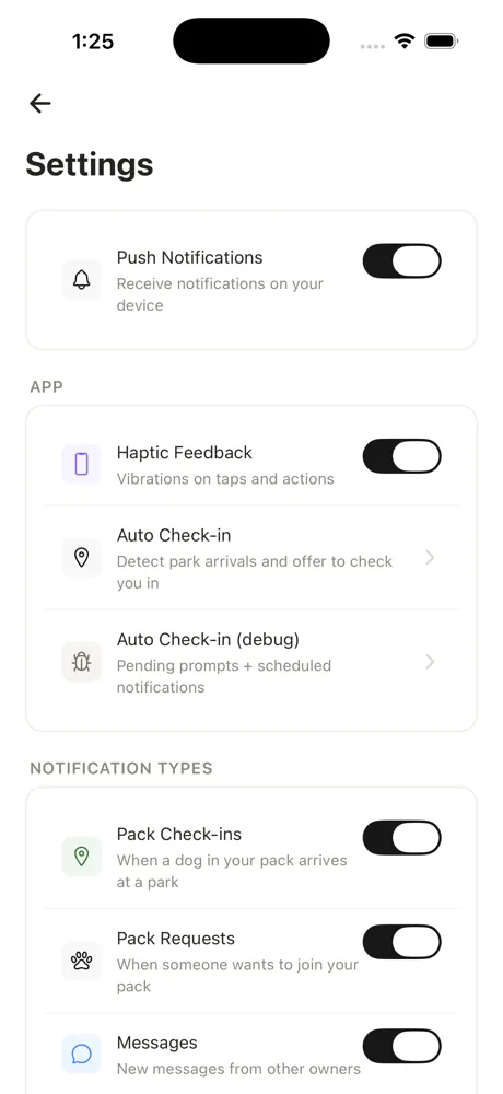 Off Leash app — settings