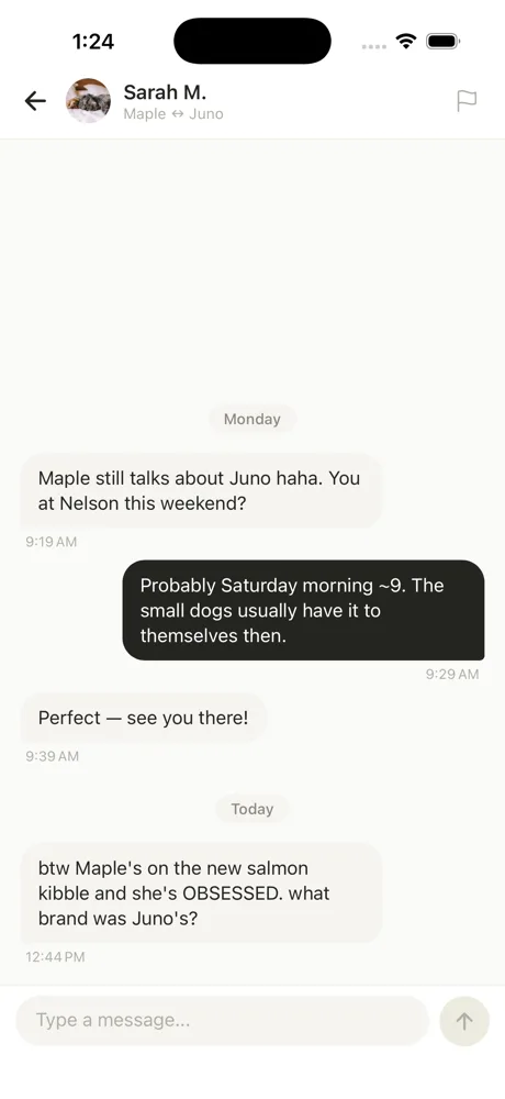 Off Leash Messages screen — Owner-to-owner DMs